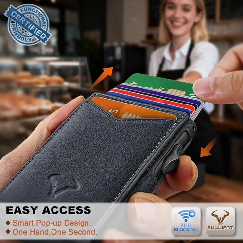 Miniatura 4 de Cartera BULLIANT para hombre, cartera con clip para billetes delgada para regalo para hombre, 9 tarjetas - Estuche de tarjeta de crédito de metal