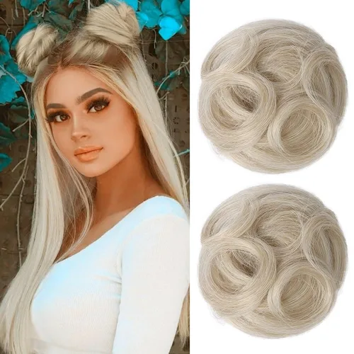 Miniatura 49 de REECHO Piezas de cabello Space Bun, 2 extensiones de moño mini con clip de pinza en extensiones de moño falsas de orejas de gato y desordenadas
