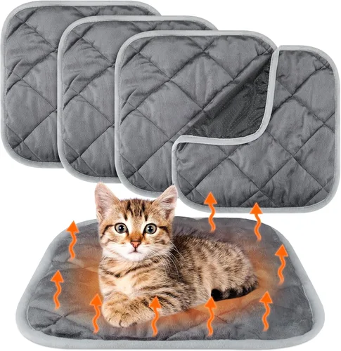 Miniatura 48 de Paquete de 4 Almohadillas Autocalentables para Gatos, Alfombrilla Autocalentable para Perros que Refleja el Calor Corporal, Almohadilla Térmica