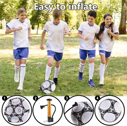 Miniatura 3 de Paquete de 6 pelotas de fútbol clásicas desinfladas tamaño 3/4/5 con bomba y bolsa de malla para interiores y exteriores, césped, entrenamiento