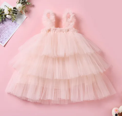 Miniatura 5 de Tutu Dreams Vestido tutú de 3 capas con volantes de tul para niñas pequeñas con diadema de flores Rosado