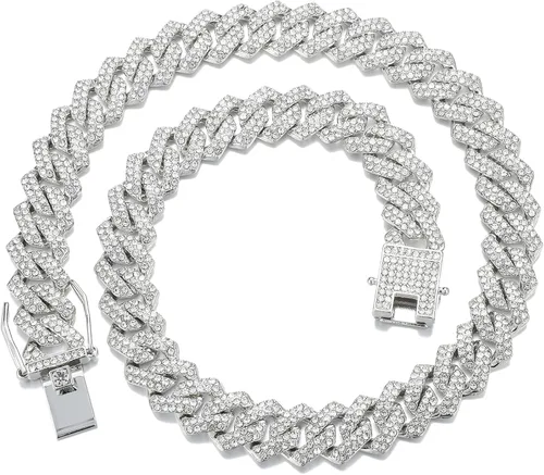 Saintda Cadena de eslabones cubanos para hombre, diseño de Miami, cadena de diamantes brillantes, joyería de hip hop con caja de regalo para mujer