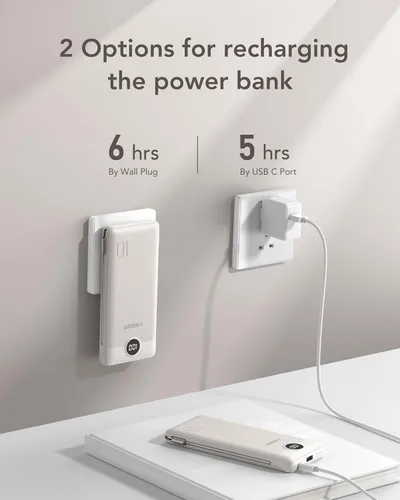 Miniatura 5 de VEGER Cargador Portátil con Enchufe de CA Integrado y Cables, Todo en Uno 10000mAh Batería Externa Ultra Delgada Esenciales de Viaje, Paquete