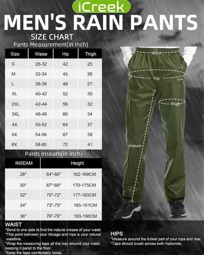Miniatura 6 de iCreek Pantalones de lluvia para hombre, impermeables, resistentes al viento, ligeros, para senderismo, trabajo, lluvia, al aire libre, para golf