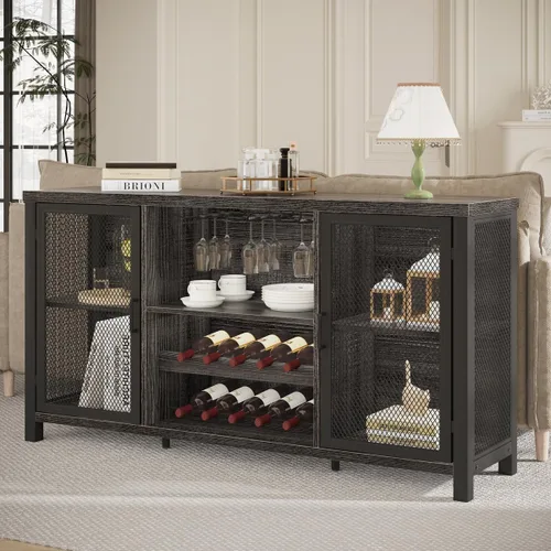 Miniatura 6 de Launica - Gabinete de barra de licores industrial, gabinete de vino rústico, gabinete de aparador buffet para licores y vasos, gabinete de barra