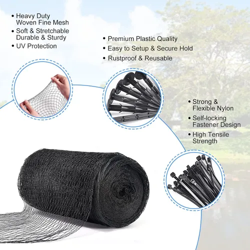 Miniatura 6 de BUZIFU Red de estanque, red de estanque de 10 x 10 pies para estanques Koi, cubierta de malla fina para estanques de jardín, piscina de jardín
