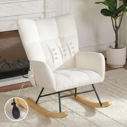 Miniatura 17 de Silla mecedora tapizada estilo oso de peluche para cuarto de bebé, con respaldo alto, silla lateral cómoda para sala de estar, dormitorio, oficinas