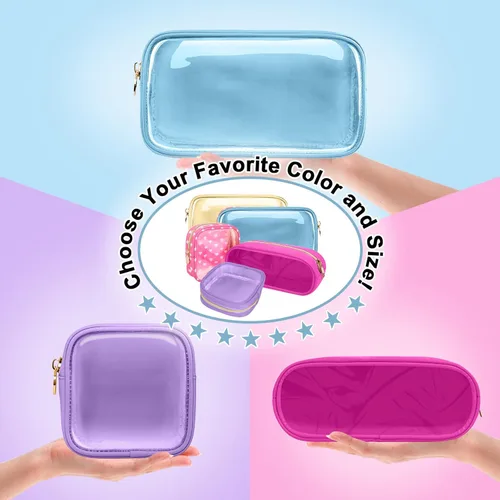 Miniatura 8 de izuzta Bolsa de maquillaje pequeña de nylon para bolso, linda bolsa de cosméticos con cremallera, bolsa de maquillaje preppy, Azul, Mini 2-Azul