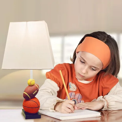 Miniatura 2 de HERBESTBAY Lámpara de mesa para niños, diseño de fútbol americano, baloncesto y béisbol de 14 pulgadas con bonita pantalla, lámpara temática