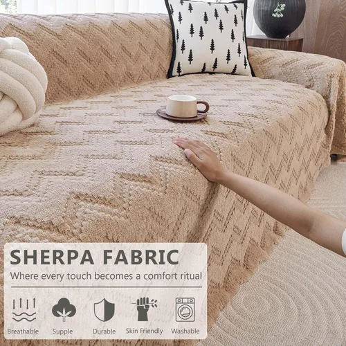 Miniatura 2 de Funda de sofá de forro polar Sherpa para sofá de 3 cojines, marrón, 71" x 150" - Fundas de sofá a prueba de mascotas de servicio pesado resistentes