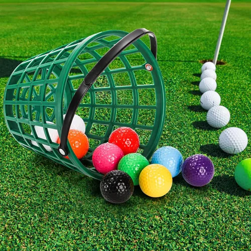 Miniatura 7 de Bekith Paquete de 2 cestas de plástico para pelotas de golf, cubo de pelota de golf con asa, capacidad para 40-50 bolas, color verde