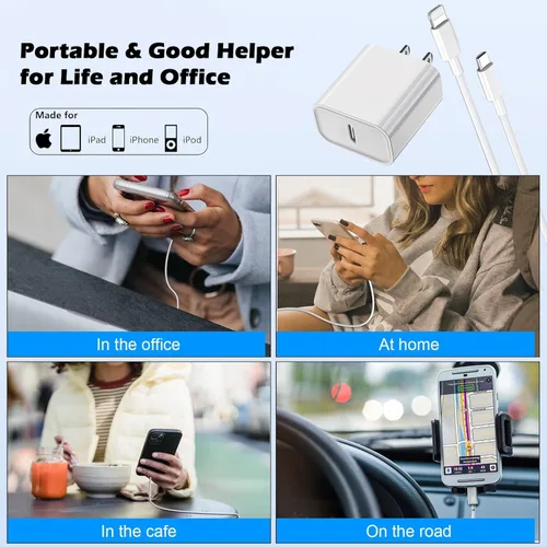 Miniatura 7 de Paquete de 2 cargadores rápidos para iPhone, cargador tipo C, carga rápida, suministro de energía, bloque de carga rápida, enchufe de viaje con 2