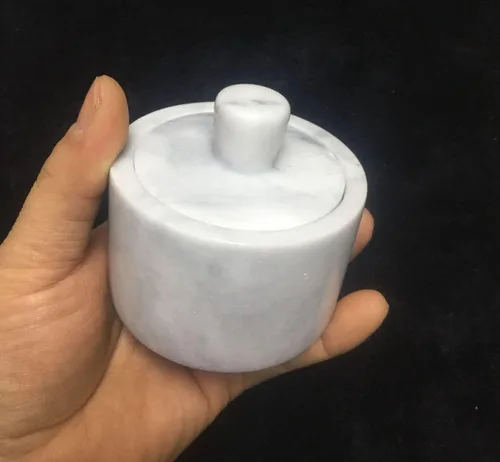 Miniatura 6 de Bodega de sal de mármol con tapa, contenedor de almacenamiento de soporte de sal para mostrador (blanco)