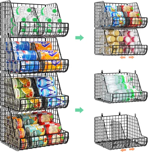 Organizador apilable de latas de soda que almacena hasta 72 latas, paquete de 4 organizadores de almacenamiento de latas para estantes de despensa,