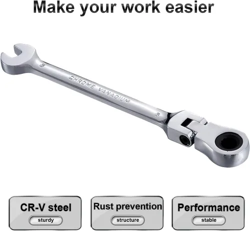 Miniatura 6 de KATUR Juego de llaves de trinquete de 0.236 pulgadas (0.236 in) con cabezal pivotante flexible, llave combinada de trinquete, herramienta métrica