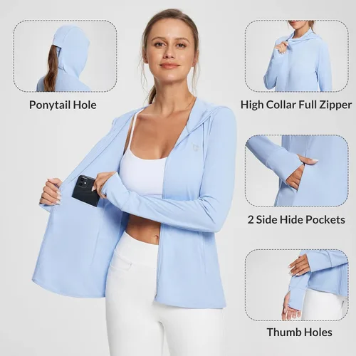 Miniatura 4 de BALEAF Chaqueta UPF 50+ para mujer, ligera, con capucha, manga larga, para correr, senderismo, ropa al aire libre