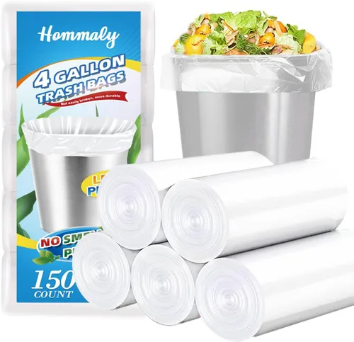 Hommaly 15 litros 150 piezas Bolsas de basura pequeñas transparentes Bolsas de basura resistentes, Bolsas de basura para baño, Bolsas de plástico