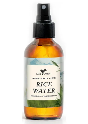 Baja Basics, Agua de arroz para el crecimiento del cabello, grueso, fuerza, brillo, acondicionador sin enjuague para cuero cabelludo, hidratante
