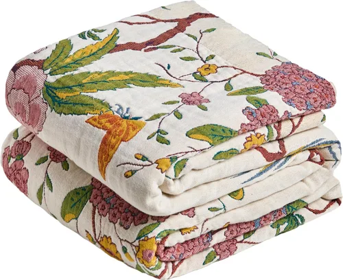 Miniatura 41 de MSGKV Manta de Tiro 100% Algodón para Cama Sofá Otoño 90''x 98'' Mantas de Muselina Súper Suaves Cálidas Colcha Bohemia Ligera Mantas Decorativas