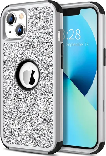 Miniatura 8 de Hython Funda para iPhone 13 Funda con Purpurina, Bonita Cubierta Brillante Resplandeciente con Brillo, Resistente 3 en 1 Híbrida de PC Duro TPU