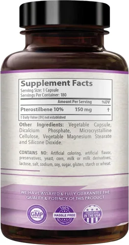 Miniatura 9 de Suplemento de pterostilbeno de 150 mg – Suplemento antioxidante una vez al día para un envejecimiento saludable para la piel y el cerebro inmune