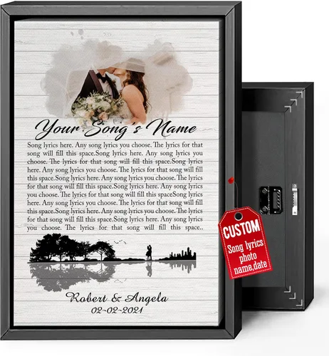 Miniatura 23 de H-DEWALL Regalos para marido de parte de la esposa, letras de canciones personalizadas con marco, discos de vinilo retro, decoración de pared