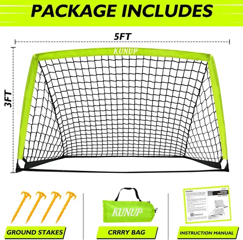 Miniatura 7 de Portería de fútbol portátil de 5 x 3, 6 x 4, 9 x 5 pies, para patio trasero, red de práctica de fútbol plegable con bolsa de transporte para niños