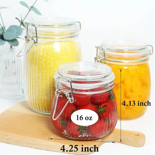 Miniatura 6 de Tarros de vidrio con tapa hermética de 16 onzas-2 unidades, recipientes de almacenamiento de alimentos sellados gruesos con tapa hermética, a prueba