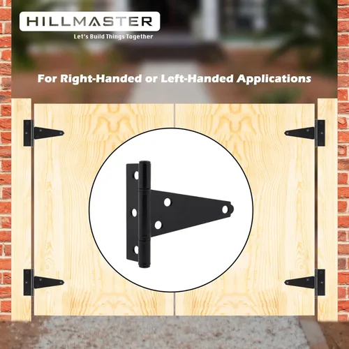 Miniatura 3 de Hillmaster Bisagras de puerta de cobertizo resistentes con correa en T de 4 pulgadas, bisagra en T negra para cercas de madera, persiana, ventana