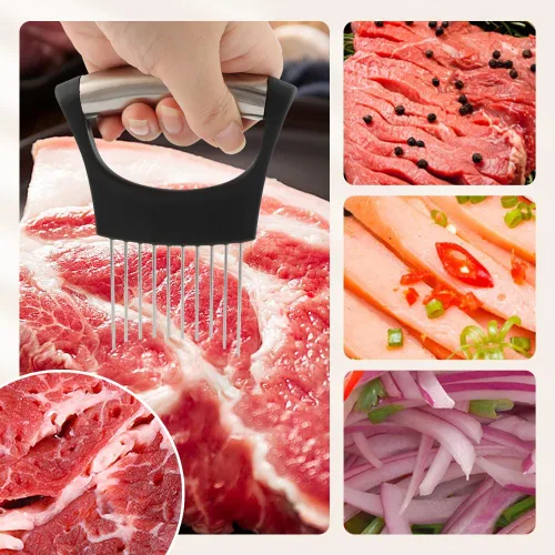 Miniatura 7 de Cuchillo de corte arrugado, mango de goma, cortador de papas fritas de acero inoxidable con soporte para cebolla, cuchillo para cortar ensalada