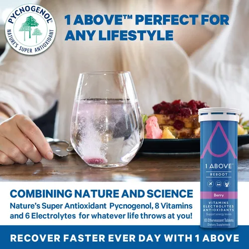 Miniatura 9 de 1Above Jet Lag Relief Tablets - Multivitamínico efervescente con sabor a bayas con Pycnogenol Suplemento de viaje para hidratación, energía, apoyo