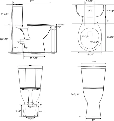 Miniatura 3 de SUPERFLO Inodoro alto redondo de 19 pulgadas de alto con doble descarga y tubo de extensión, inodoro de salida trasero con tanque de 0.8/1.28 GPF