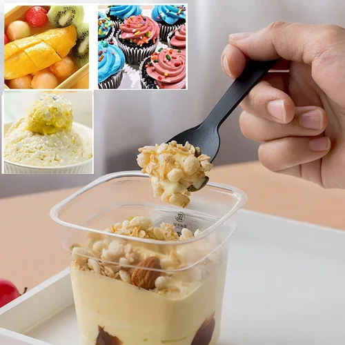Miniatura 4 de 100 piezas desechables de plástico Spork de peso medio cubiertos negros tenedores perfectos para la escuela, almuerzo, picnic, restaurantes, fiestas