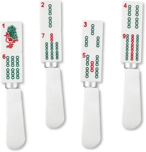 Supreme Housewares Mahjong - Esparcidores de queso de azulejos de bambú, asas de resina pintadas a mano con cuchillas de acero inoxidable para untar