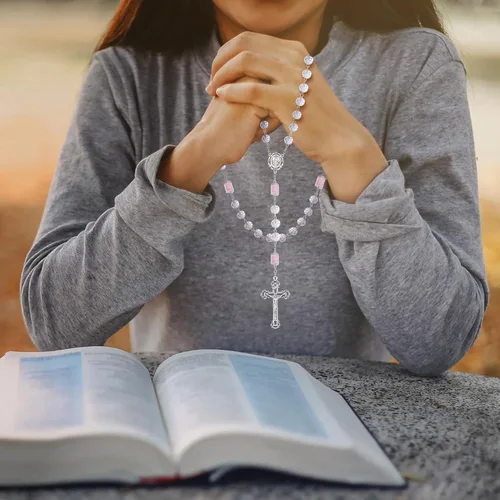 Miniatura 68 de KOMI Rosario de cuentas católicas para mujer, collar de cuentas de rosario con cruz de crucifijo, perlas de cristal, rosario, rosarios, católicos