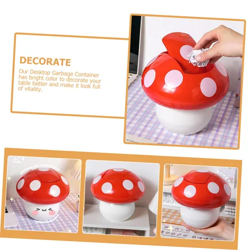 Miniatura 9 de Cubo de basura de escritorio con forma de hongo con tapa, pequeño contenedor de basura decorativo de 7.51 pulgadas, cubo de basura compacto de mesa