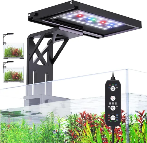 SEAOURA Luz de Acuario con Clip para Plantas - Luz de Tanque de Peces con Ciclo 24/7 con Temporizador, Espectro Completo + Modo de 7 Colores,
