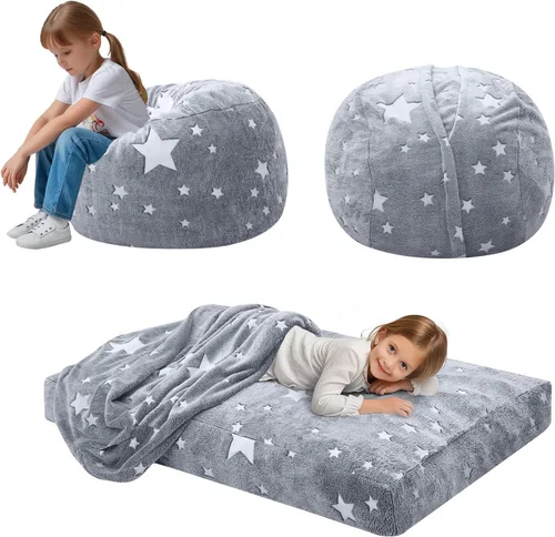 Miniatura 24 de COMAX Silla Puf para Niños que se Convierte en Cama Puf, Silla Puf de Pana para Niños y Niñas para Dormir, Pufs Perezosos para Niños con Relleno