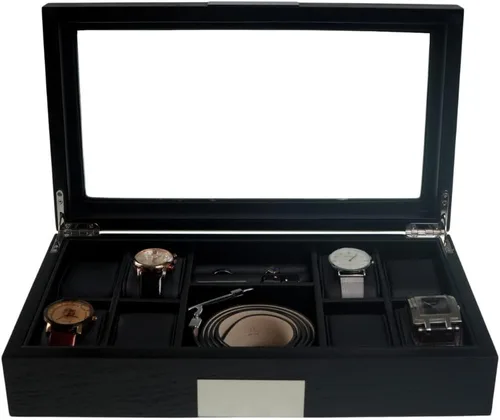 Miniatura 4 de Decorebay Caja de reloj ejecutivo de madera con valet carteracinturón organizador de caja de gemelos (memoria dulce)
