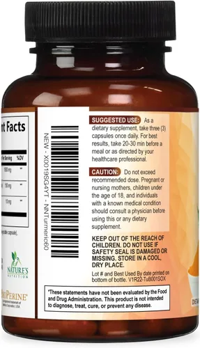 Miniatura 8 de Nature's Nutrition Cúrcuma, Curcumina máxima potencia, 95% curcuminoides, 0.064 onzas con extracto de pimienta negra para una mejor absorción