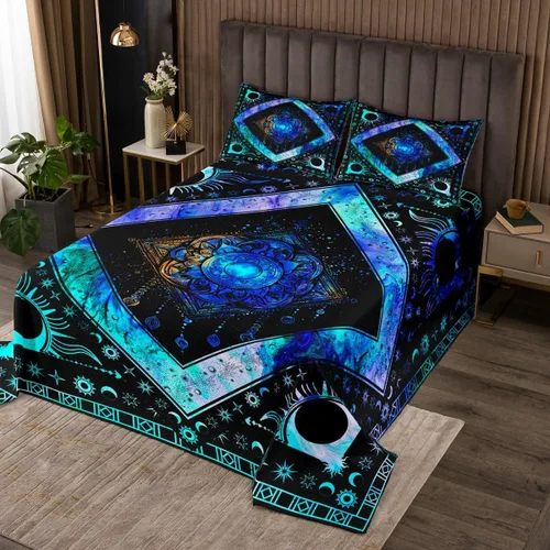 Miniatura 19 de Erosebridal Juego de colcha de teñido anudado arcoíris, juego de ropa de cama bohemio de calavera de la muerte, juego de ropa de cama tamaño King