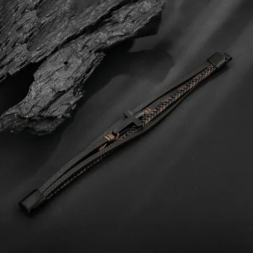 Miniatura 3 de Pulsera de cuero para hombre con cruz de fe trenzada de múltiples capas, pulsera religiosa para hombres y mujeres