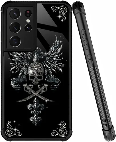 Miniatura 22 de ZHEGAILIAN Funda compatible con Samsung Galaxy S22 Ultra, funda de vidrio orgánico para niñas, mujeres y hombres, diseño de cuatro esquinas, Cabeza