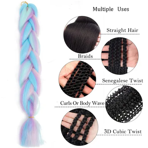 Miniatura 3 de Paquete de 3 extensiones de cabello trenzado de arco iris de 24 pulgadas, mezcla de cuatro colores para trenzas, trenzas de caja jumbo de fibra