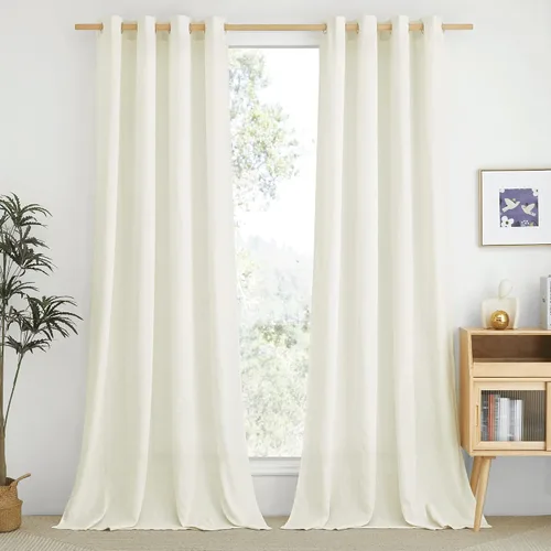 Miniatura 248 de NICETOWN Cortinas de lino natural con textura de lino para dormitorio, mezcla de lino rústica con ojales en la parte superior, semitransparentes