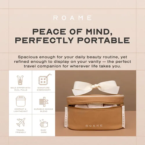 Miniatura 2 de Roame Bolsa de maquillaje para todos los días, bolsa de viaje de lona duradera con cremallera y asa, organizador portátil de artículos de tocador