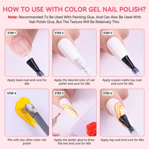 Miniatura 9 de Makartt Gel Araña 3D para Arte de Uñas: Gel Elástico Transparente para Dibujar y Líneas, Usar con Polvo Cromado, Gel UV LED Removible con Remojo