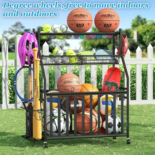 Miniatura 5 de Jsskeeim - Organizador de equipo deportivo para garaje, organizador de pelotas deportivas con ruedas, bolsillo de malla, canasta, organizador
