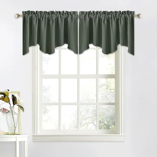 Miniatura 40 de NICETOWN Cenefa de ventana para dormitorio, ahorro de energía, bolsillo para barra, cenefa festoneada corta para ventana pequeña para lavandería