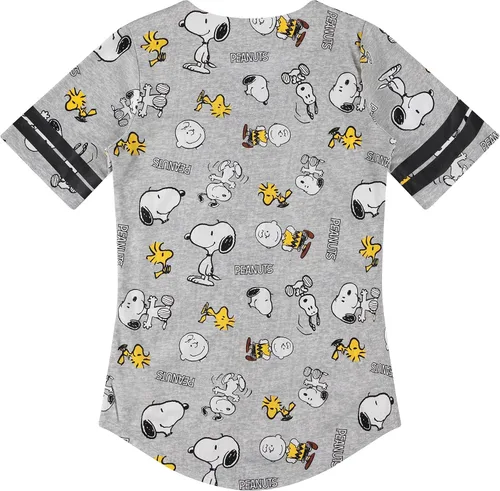 Miniatura 2 de Peanuts Ladies Snoopy Baseball Jersey Snoopy Charlie Brown, Woodstock, Linus Mesh Button Down Baseball Jersey